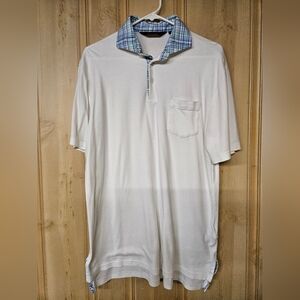 Ralph Lauren Blue and White Polo Shirt with Gingham Collar